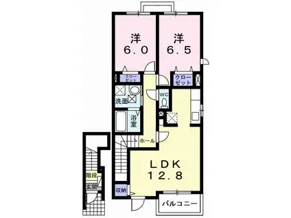フィオーレ1棟(2LDK/2階)の間取り写真