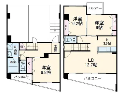 ＯＳＭ植田　弐番館(3LDK)の間取り写真