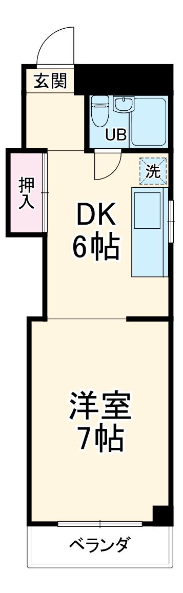 大西ビル(1DK/7階)の間取り写真