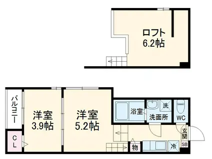 ハーモニーテラス二番Ⅳ(2K/1階)の間取り写真