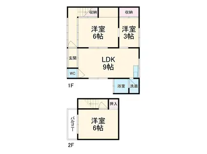 豊橋鉄道渥美線 南栄駅 徒歩10分 2階建 築55年(3LDK)の間取り写真
