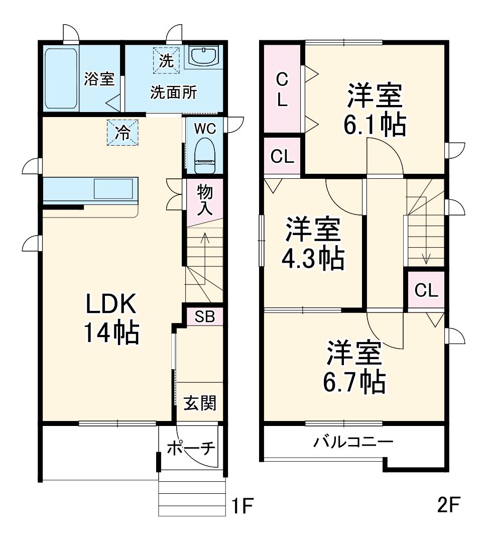 名古屋市桜通線 徳重駅 徒歩27分 2階建 築1年(3LDK)の間取り写真