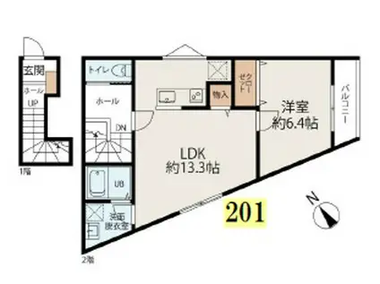 コネクトパーク花園町(1LDK/2階)の間取り写真