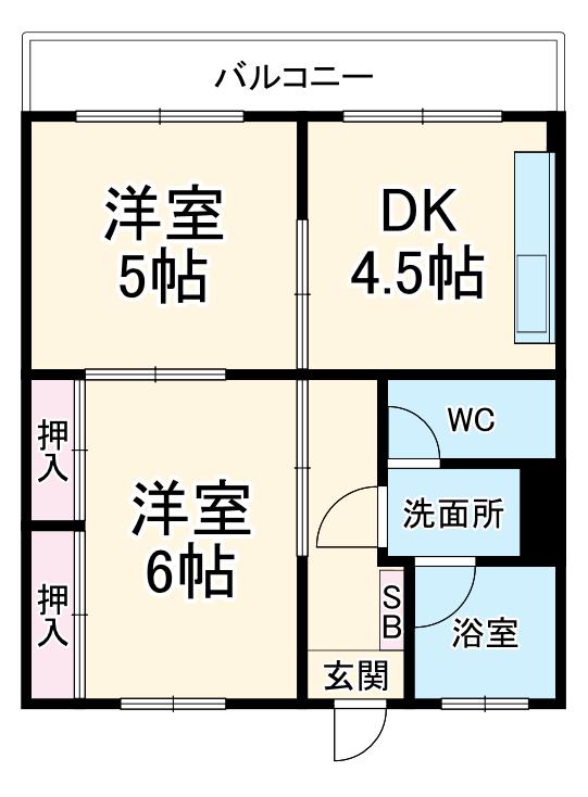 第三YMビル(2DK/3階)の間取り写真