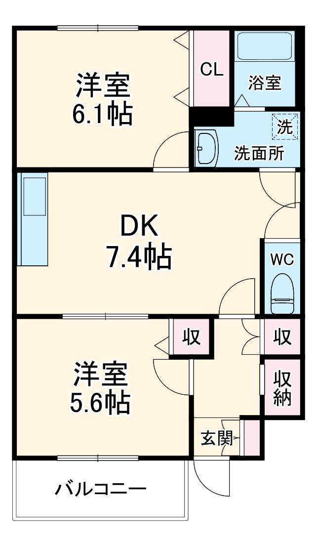 ボーノB(2DK/1階)の間取り写真
