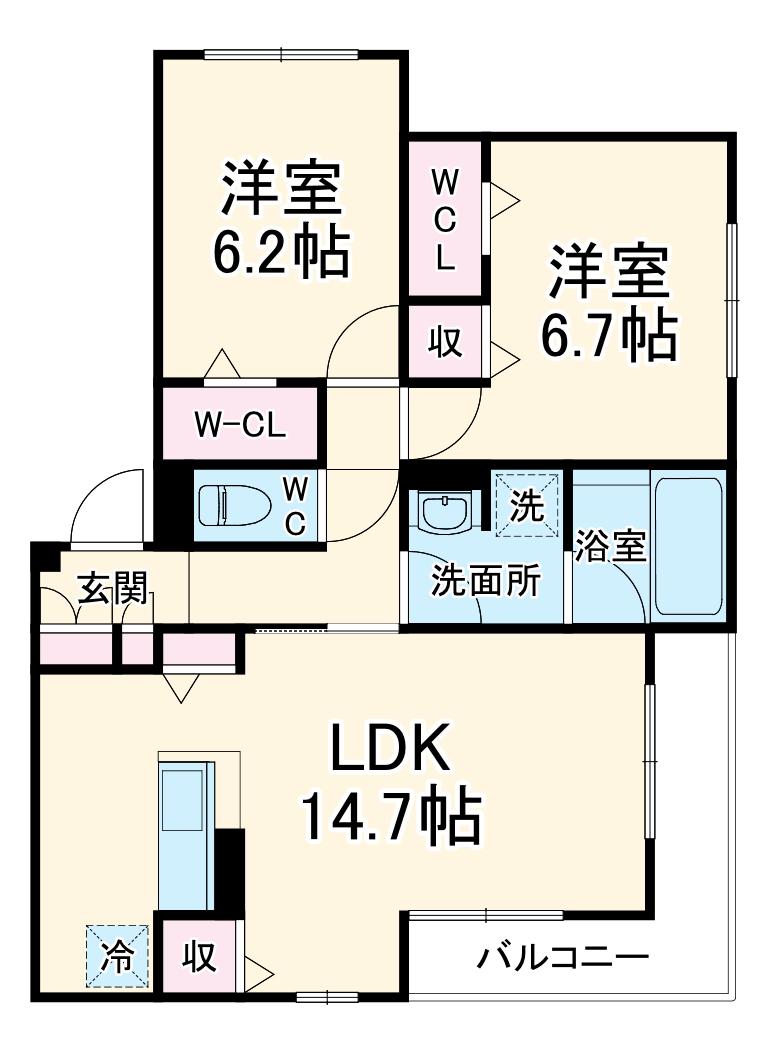 グランドール妙典(2LDK/1階)の間取り写真