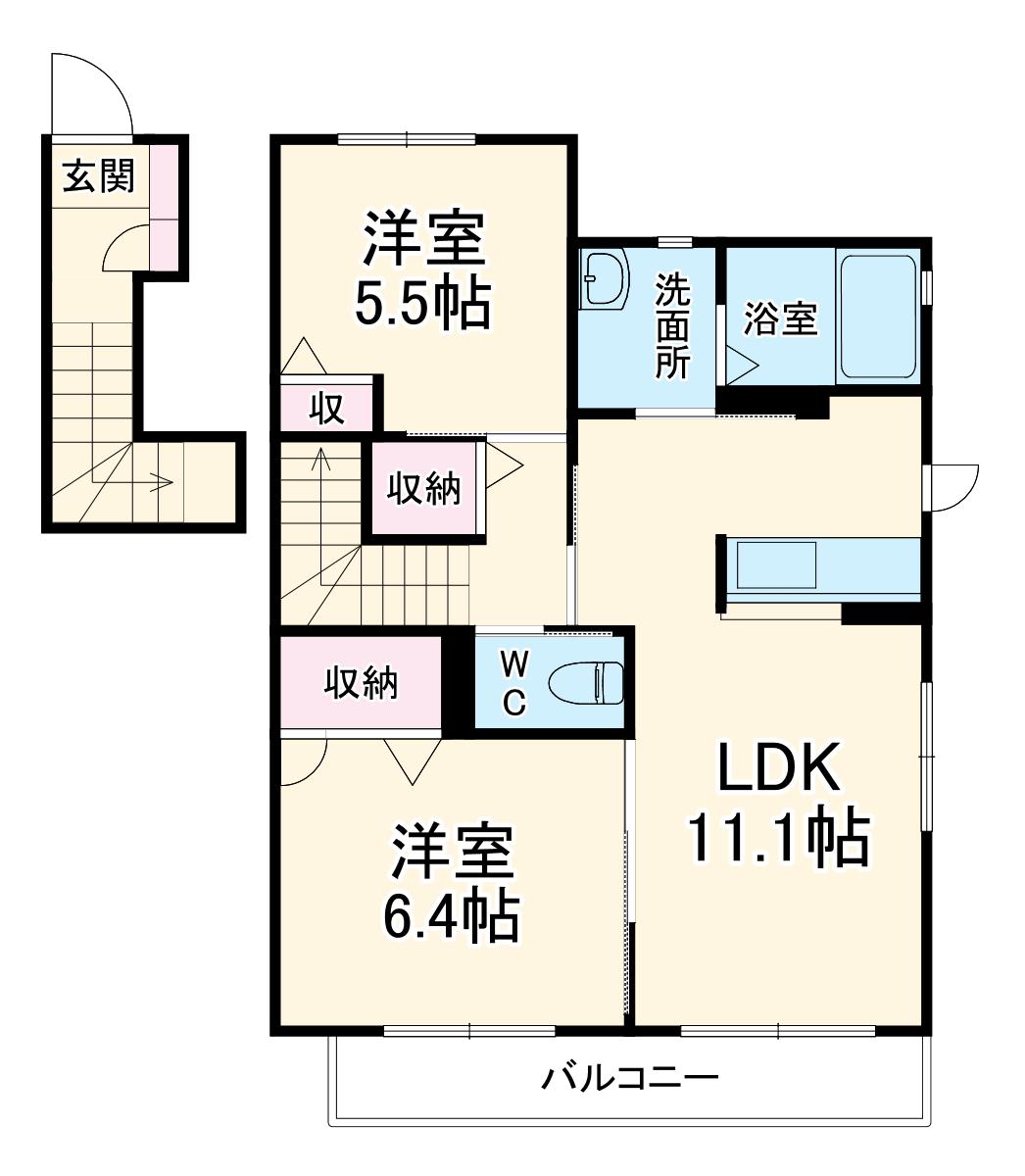 グランメール7(2LDK/2階)の間取り写真