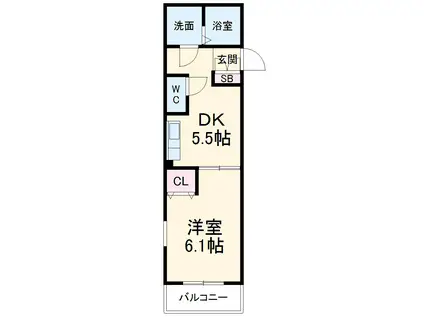 LA VERITE ノムラ2(1DK/2階)の間取り写真