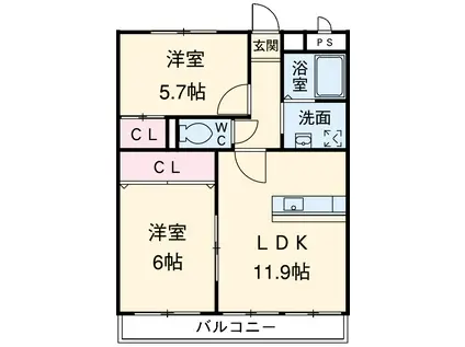 プリミエール山敷230(2LDK/1階)の間取り写真