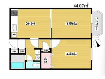 パークサイドハイツ(2DK/1階)の間取り写真