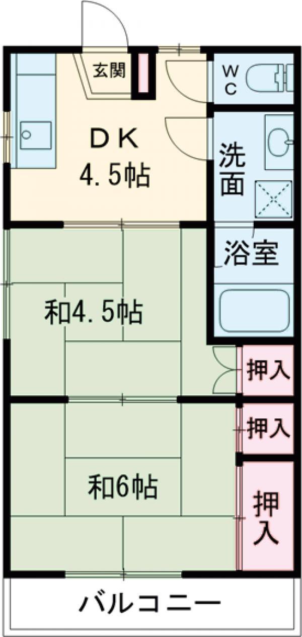 ふじハイツ(2DK/1階)の間取り写真