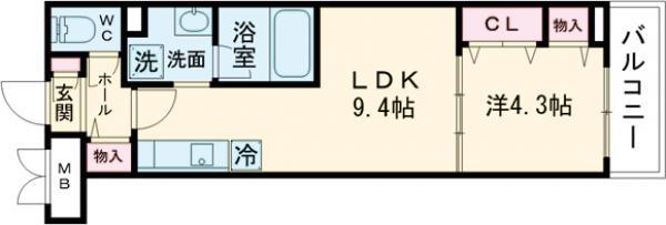 プライムガーデン若木(1LDK/3階)の間取り写真