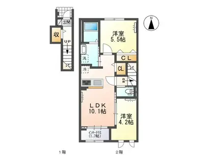 やまたちはな(2LDK/2階)の間取り写真