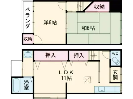 京福北野線 宇多野駅 徒歩4分 2階建 築54年(2LDK)の間取り写真