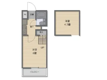イエローハウス(1K/2階)の間取り写真