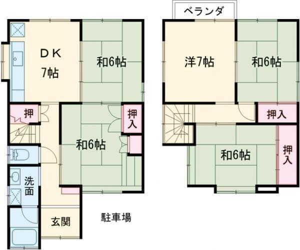 阪急電鉄嵐山線 上桂駅 徒歩7分 2階建 築41年(5DK)の間取り写真