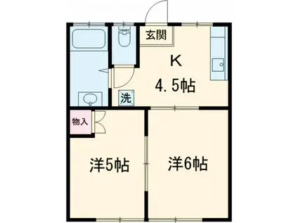 朝陽とさんぽのフェリーチェ(2K/1階)の間取り写真