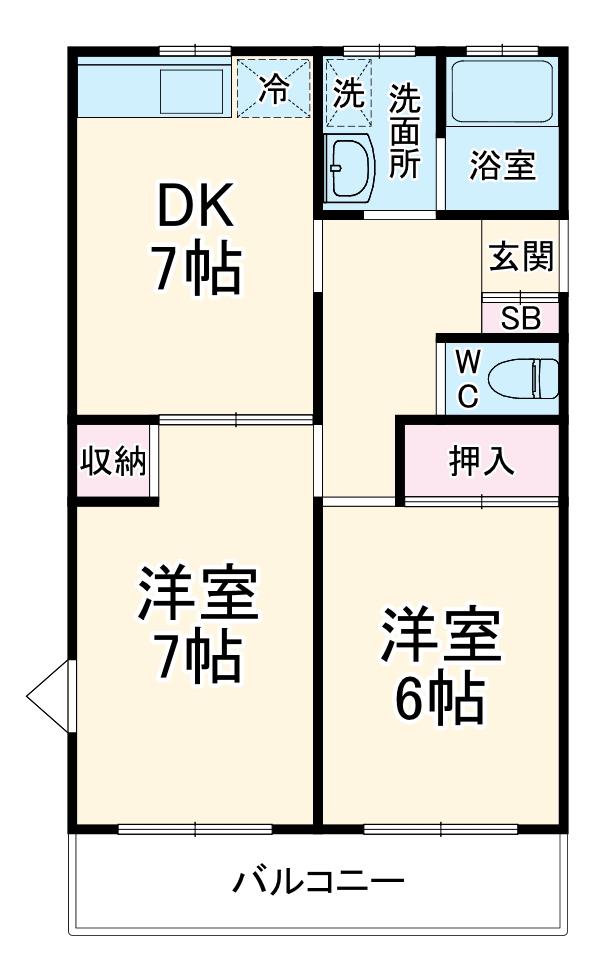 ルミエール21(2DK/1階)の間取り写真