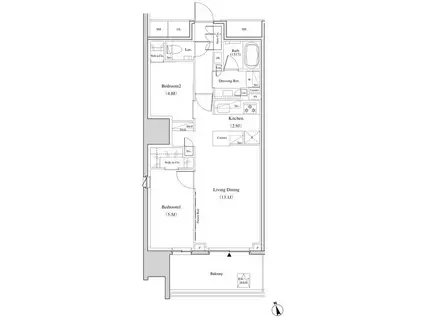 ザ・パークハビオ北千住(2LDK/10階)の間取り写真