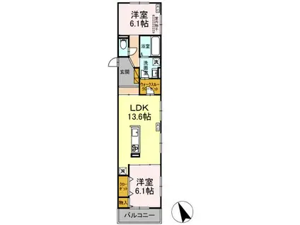 D S LIEN  F(2LDK/3階)の間取り写真