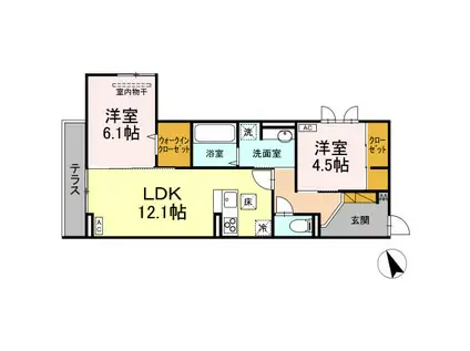 D S LIEN  B(2LDK/1階)の間取り写真