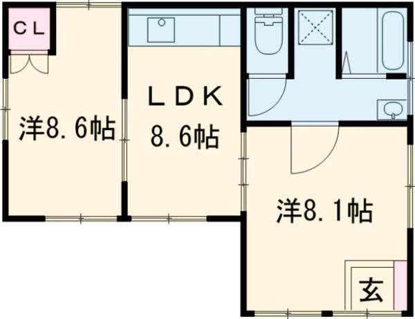 上越線 井野駅(群馬) 徒歩30分 1階建 築71年(2LDK)の間取り写真
