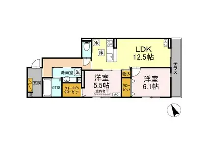 D S LIEN  B(2LDK/1階)の間取り写真