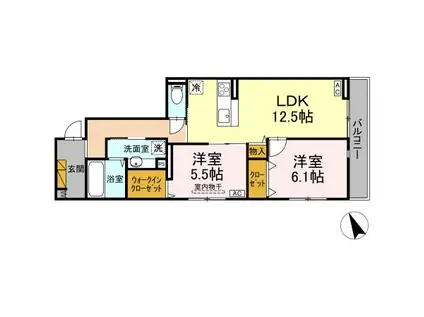 D S LIEN  B(2LDK/2階)の間取り写真