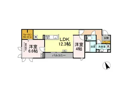 D S LIEN  B(2LDK/2階)の間取り写真