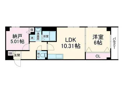 間之町御池レジデンス(1SLDK/4階)の間取り写真