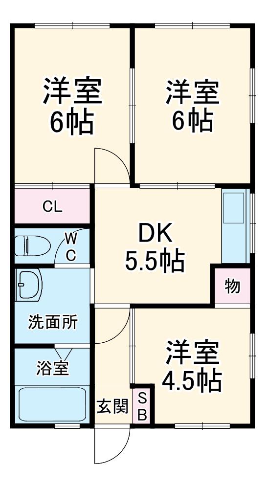 シャトルK(3K/1階)の間取り写真