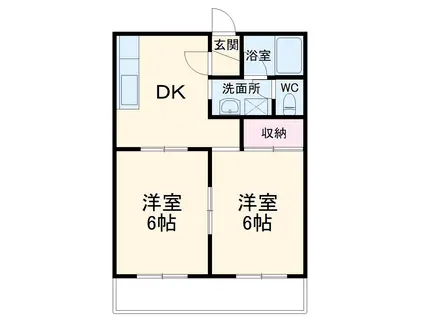 シャドーヒルⅠ(2DK/1階)の間取り写真