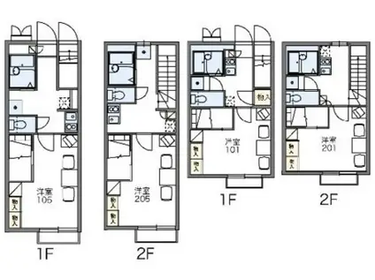 レオパレス山竹Ⅰ(1K/2階)の間取り写真
