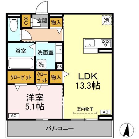 D-HILLS龍禅寺Ⅱ(1LDK/3階)の間取り写真