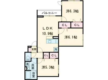 アンソレイエⅡ(3LDK/1階)の間取り写真