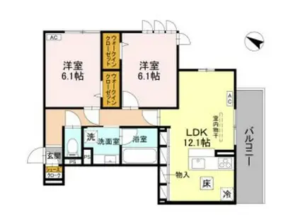 リヴェール京都桂(2LDK/2階)の間取り写真