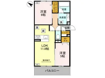 リヴェール京都桂(2LDK/2階)の間取り写真