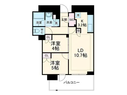 BRILLIATOWER箕面船場TOP OF THE HILL(2LDK/5階)の間取り写真