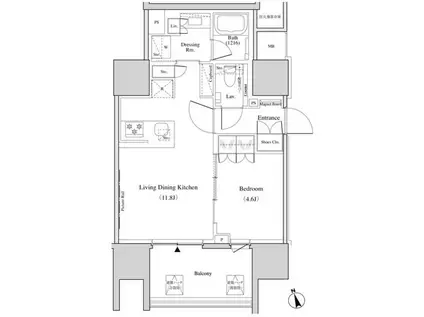 ザ・パークハビオ北千住(1LDK/8階)の間取り写真