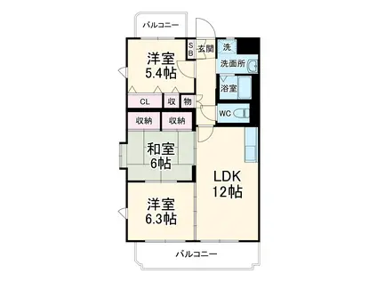 バルパレーダイジマ(3LDK/5階)の間取り写真