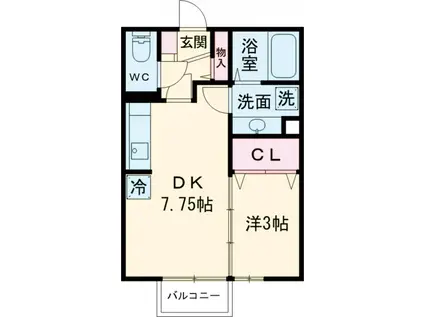 シャトーグランドハイムE(1DK/1階)の間取り写真