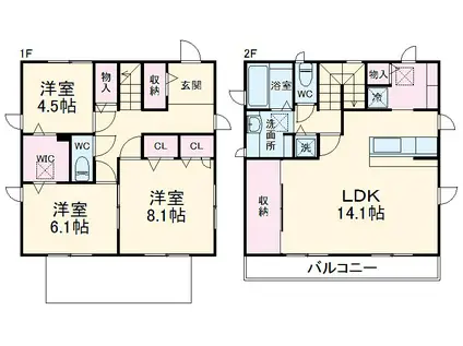 東海道本線 岡崎駅 徒歩5分 2階建 築10年(3LDK)の間取り写真