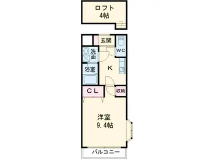 グリーンコートⅡ(1K/1階)の間取り写真