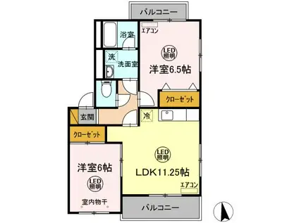 ディアコートⅡ(2LDK/3階)の間取り写真
