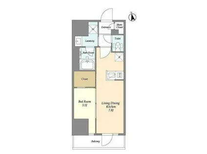 グランカーサ船堀Ⅰ(1DK/9階)の間取り写真