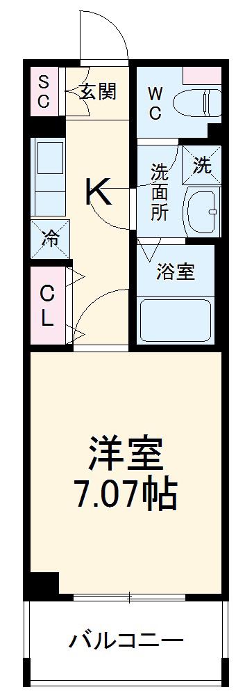 HF草加レジデンス (1K/5階)の間取り写真