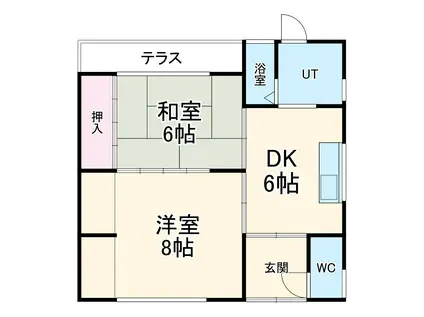 岐阜県岐阜市 1階建 築29年(2DK)の間取り写真