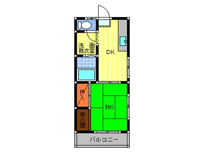 シャトーイースト(1DK/2階)の間取り写真