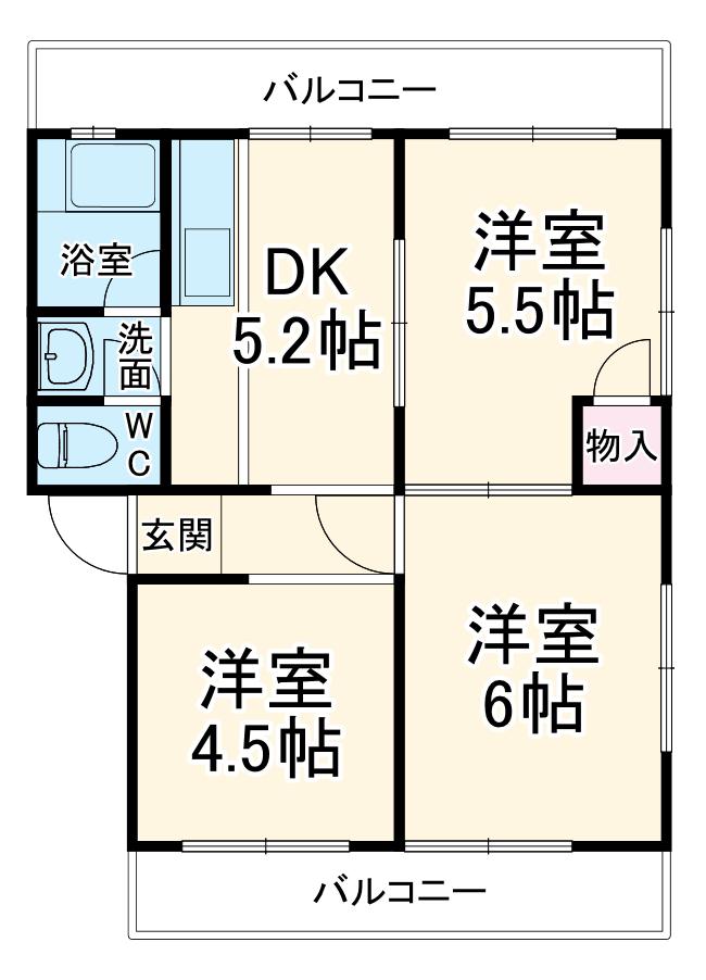 サントピア佐鳴台B(3DK/3階)の間取り写真