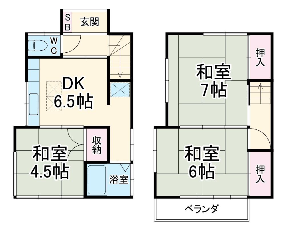 京浜東北・根岸線 蕨駅 徒歩28分 2階建 築45年(3DK)の間取り写真
